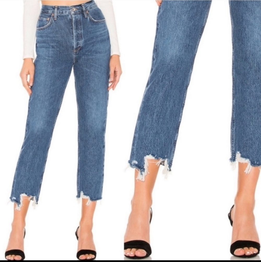 Agolde  Crop High Rise Destructed Distressed Ankle Jeans